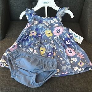 NEW 🆕 Carter's Blue and Pink Floral Dress and Diaper Cover Set 0-3 months